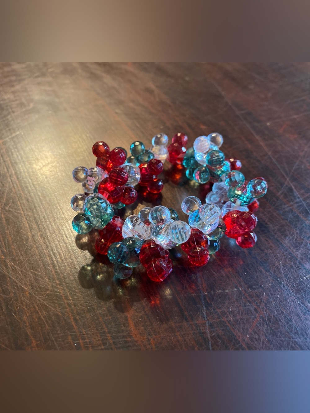 Disney Parks Christmas Minnie Mickey Mouse Head Bead Plastic Stretch Bracelet
